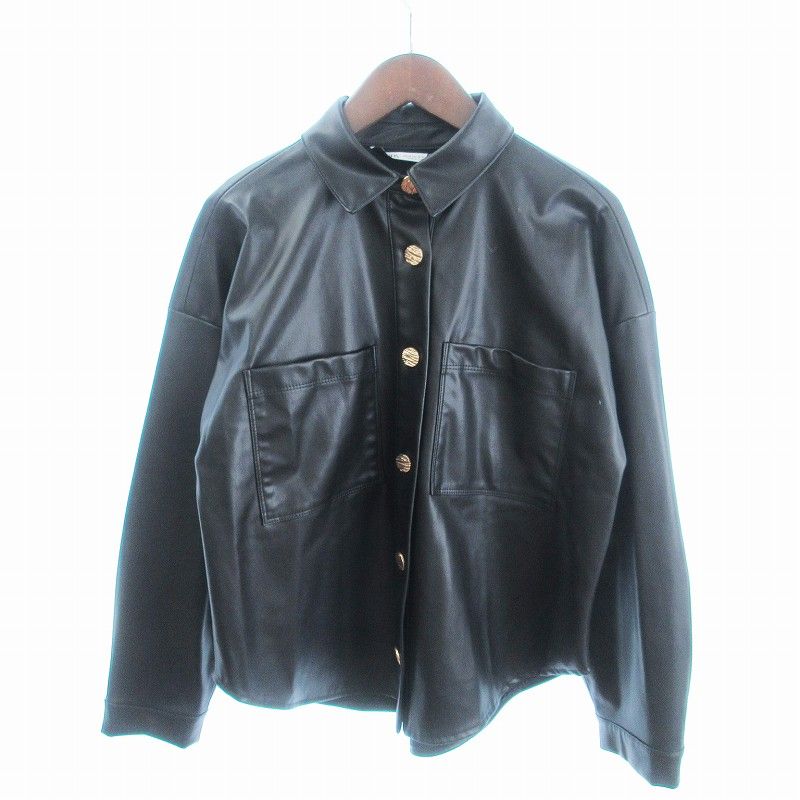 ZARA フェイクレザージャケット レザーブルゾン 黒ブラック 美品✨ザラZARAフェイクレザージャケット黒ブラックUSA Lサイズ
