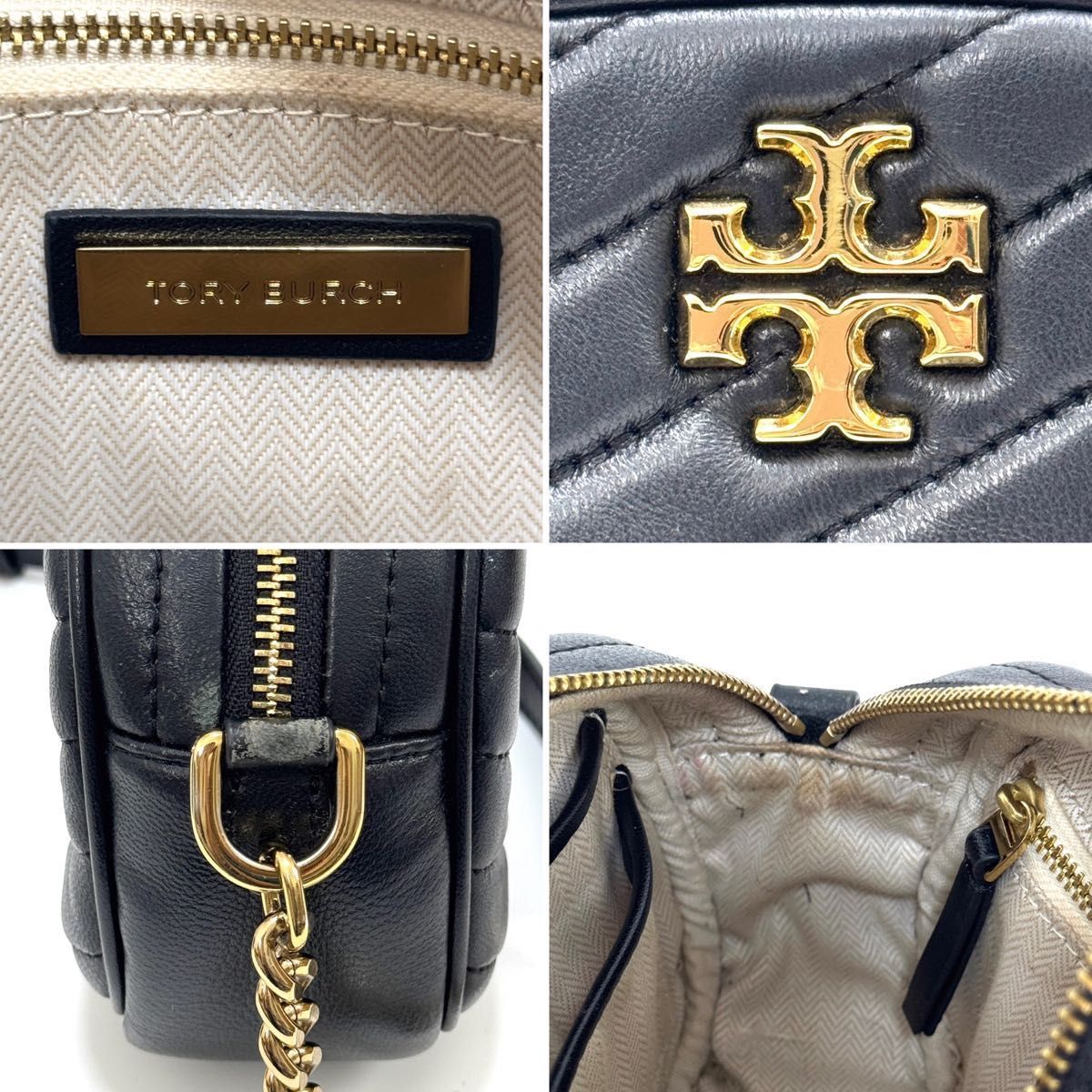 トリーバーチ　キラシェブロン　極美品　カメラバッグ　ショルダーバッグ　レザー TORY BURCH トリーバーチ キラ シェブロン カメラバッグ