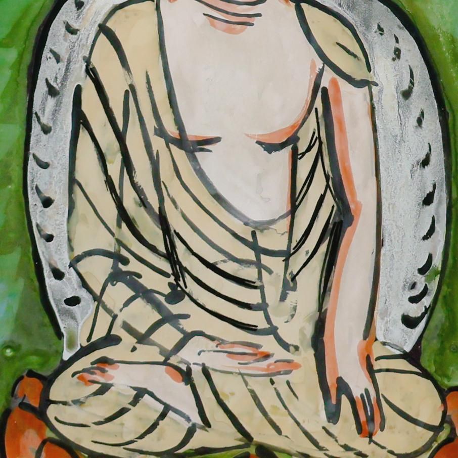 ガラス絵 ◆蓮華を背に穏やかに微笑む仏像