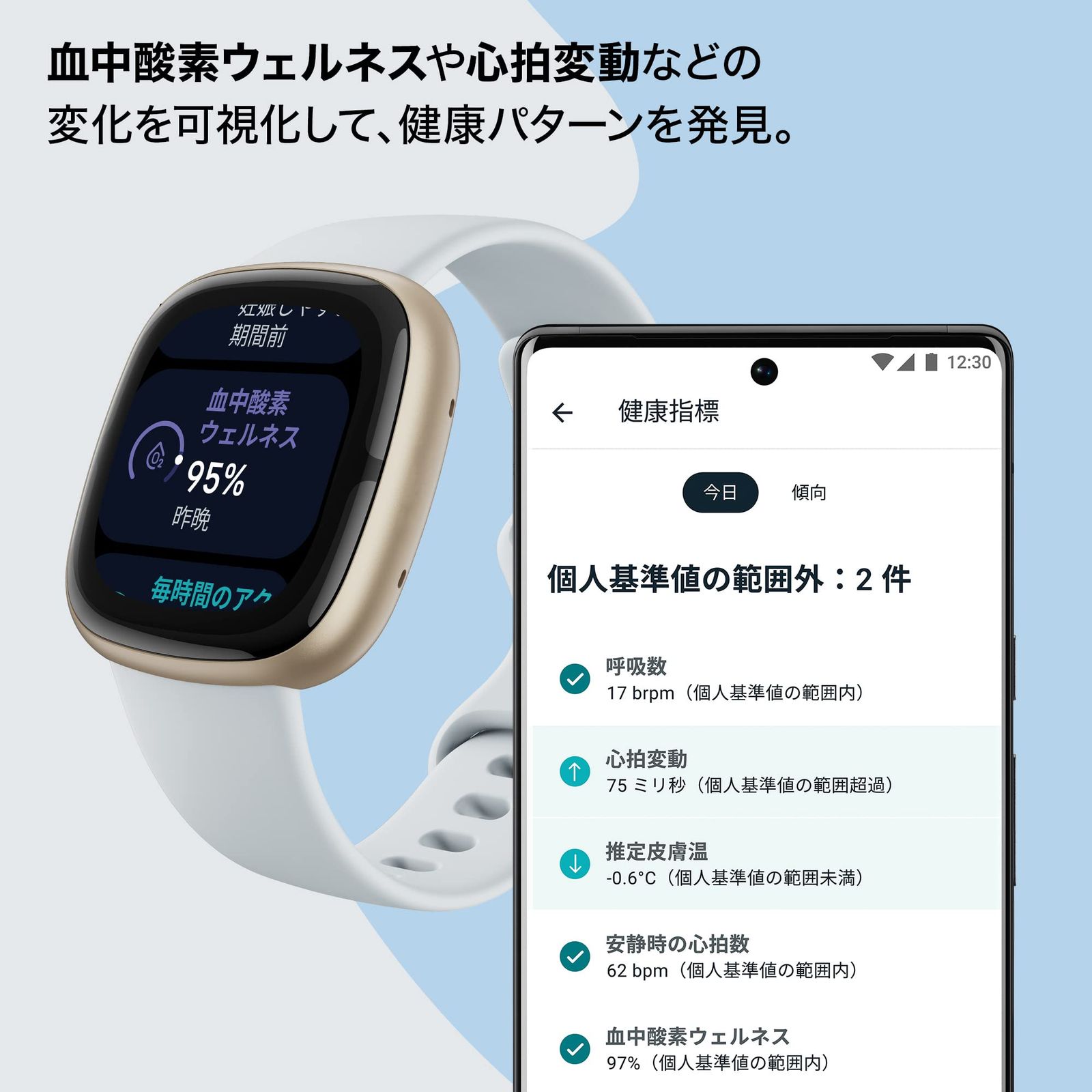 Suica対応】Fitbit Sense 2スマートウォッチ ブルーミスト [6日間以上 