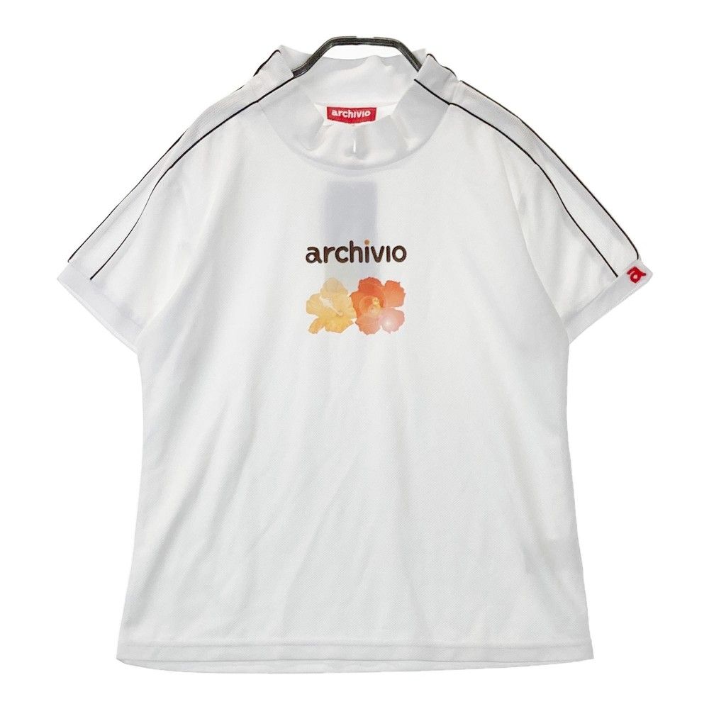 サイズ 40 ARCHIVIO アルチビオ ハイネック半袖Tシャツ ハイビスカス柄 ホワイト系 240101290806 ゴルフウェア レディース ストスト