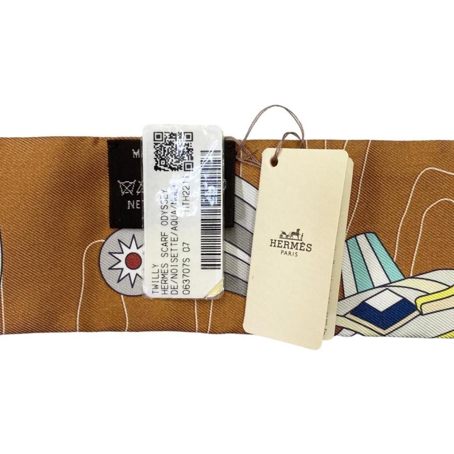 ☆E2045 エルメス シルクスカーフ ツイリー オデッセイ 063707S 07