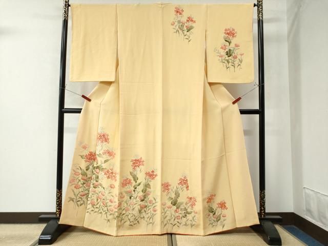 品質保証，得価 平和屋着物▽訪問着　単衣　あられ文　たたき染め　鬼しぼ縮緬　洗える着物　BAAR3822yc