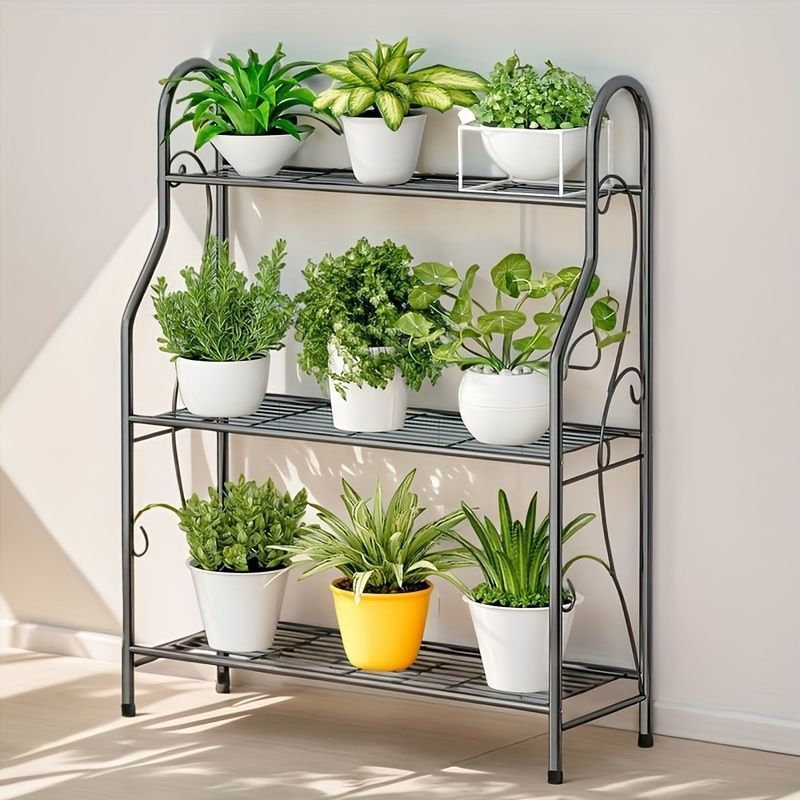 ガーデンラック ガーデン おしゃれ プランターラック 多機能 三段 鉄製 収納ラック 屋内 屋外兼用 リビング バルコニー ガーデン 庭 ベランダ 玄関先 フラワースタンド 花壇 鉢置き 鉢スタンド 整理整頓 陳列 おしゃれ エレガント ダークグレー