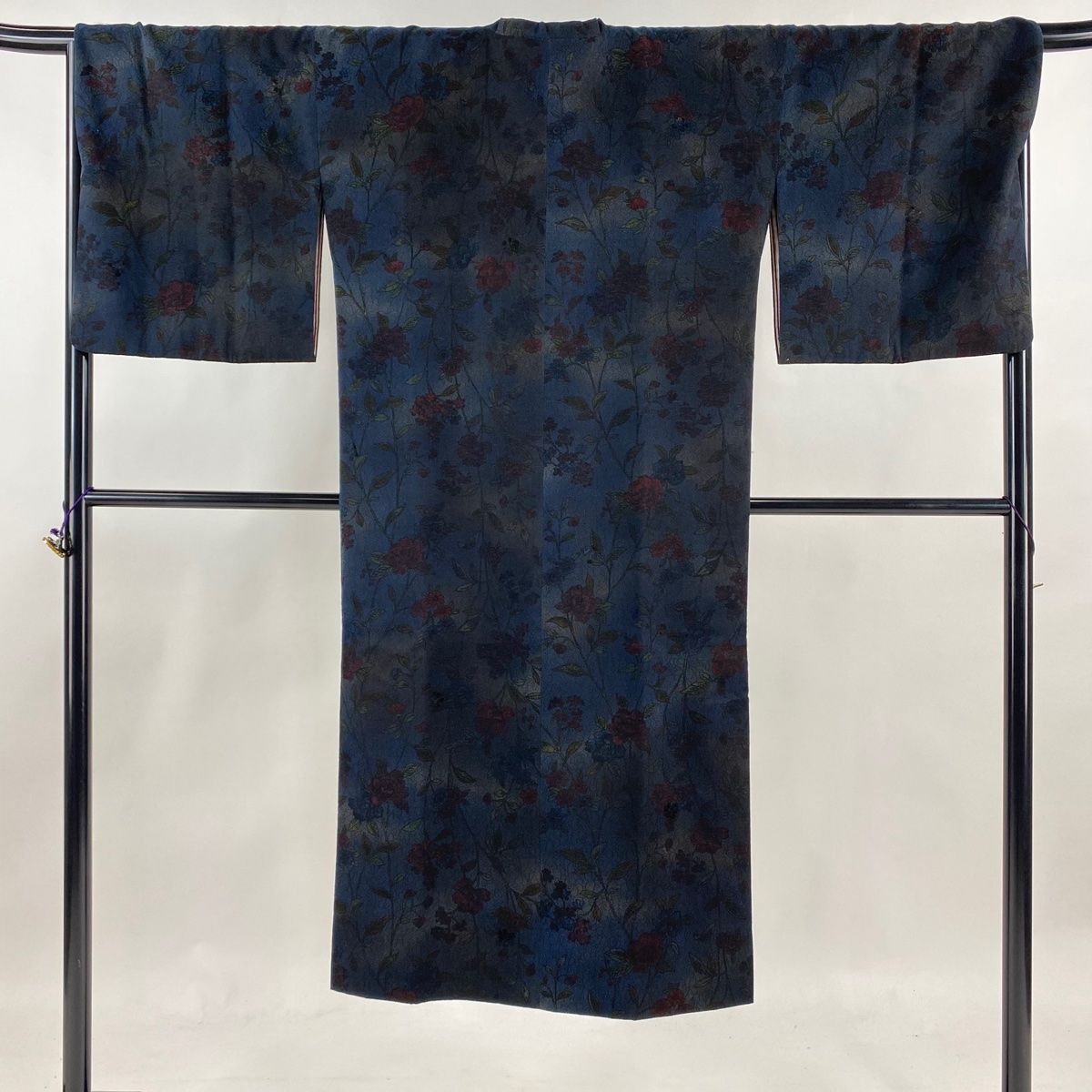 道行 身丈135cm 裄丈68.5cm L 草花 ぼかし 濃紺 正絹