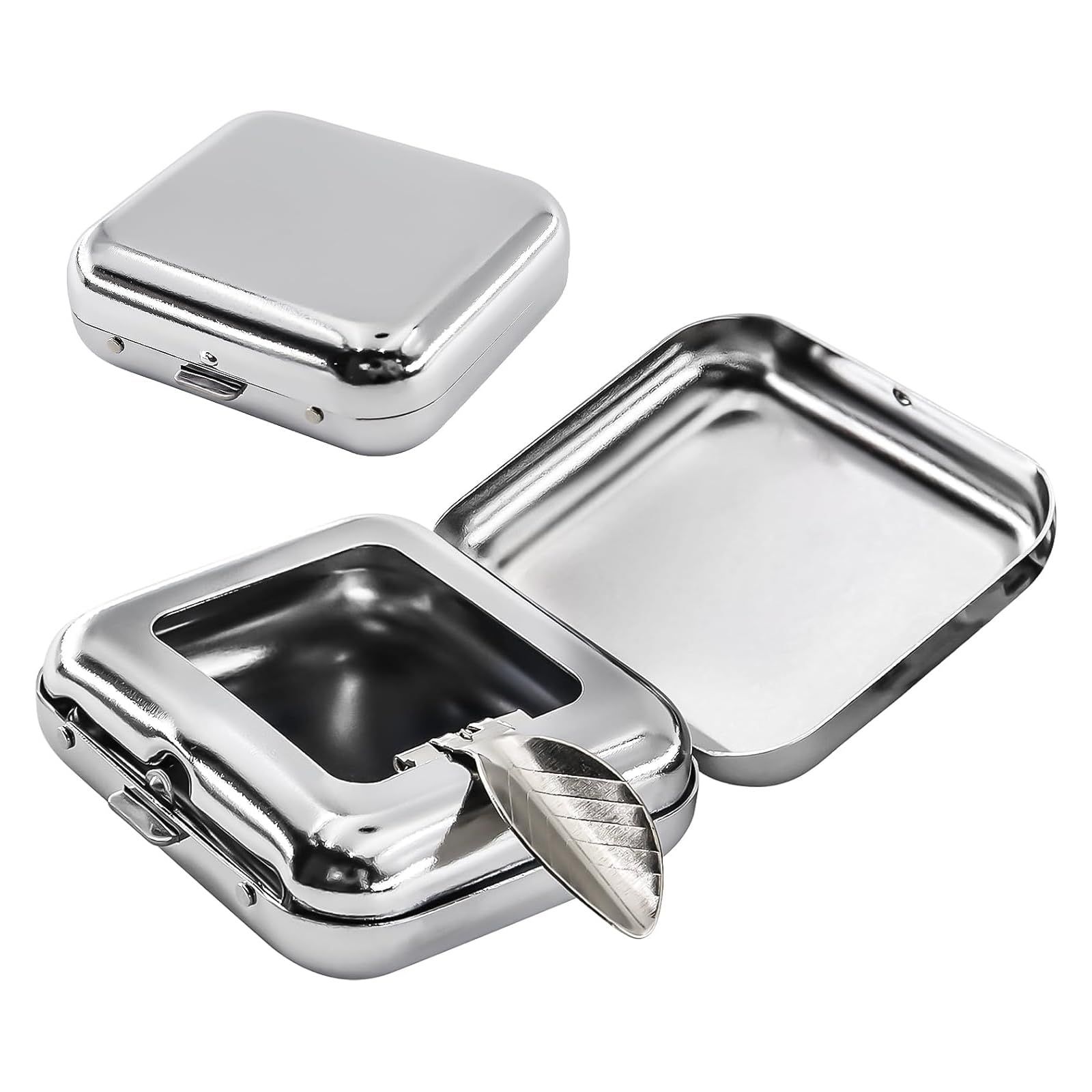 TerraShine 携帯灰皿 ミニポータブル灰皿 車用灰皿 吸殻入れ 小型 防水 防塵 軽量 便利 密閉 蓋付き 多機能 オフィス 車 旅行用（シルバー）