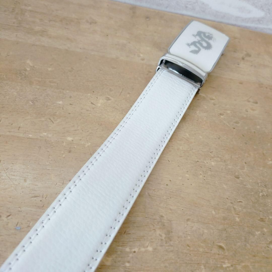 ベルト メンズ PUレザー 調整自在 カジュアル ホワイト 白 竜 龍