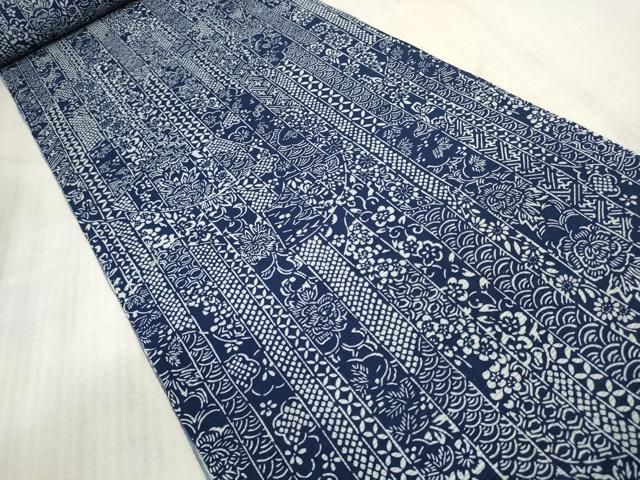 平和屋着物∴夏物 浴衣 小紋・浴衣兼用 綿絽 型染め 草花文 綿