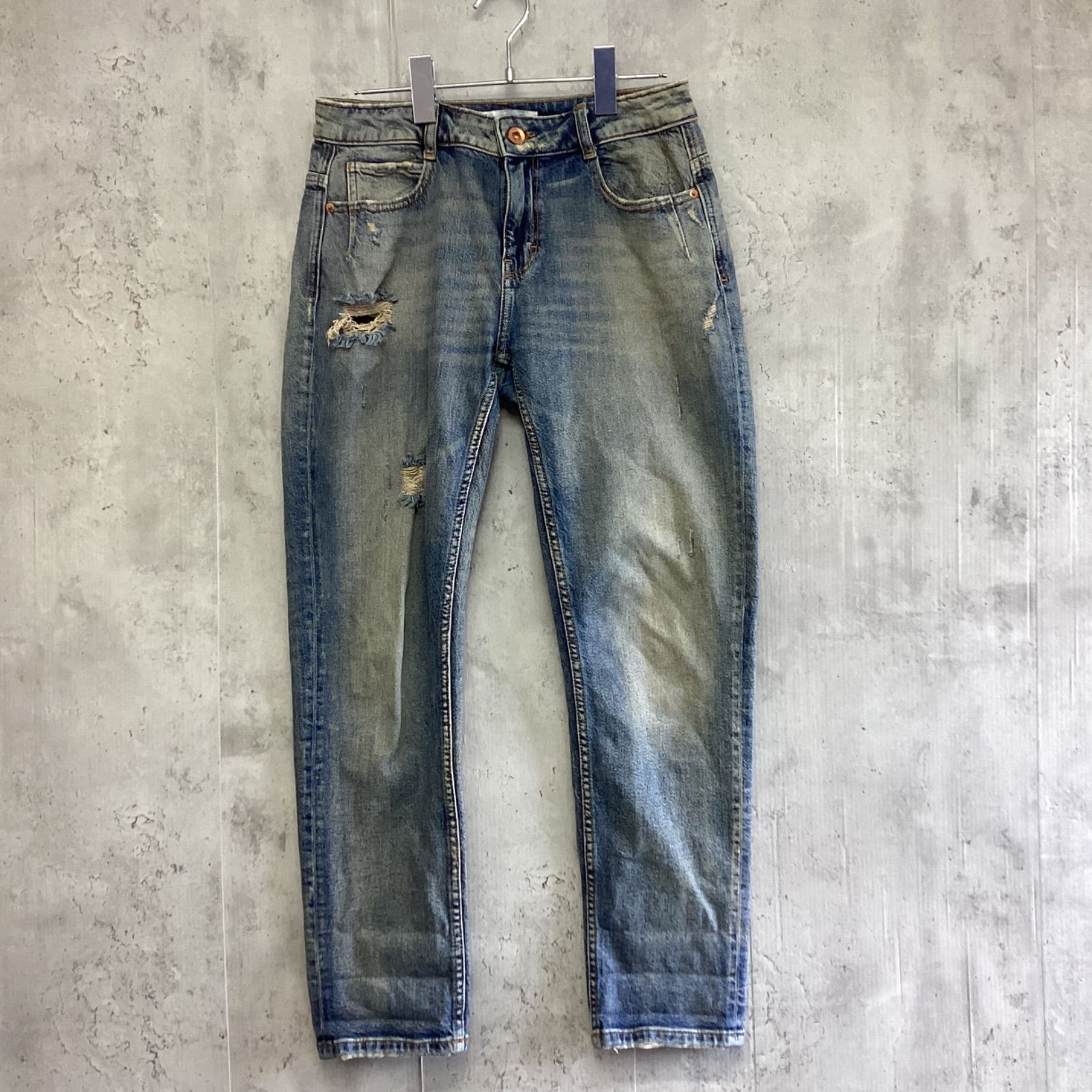 ZARA ザラ ダメージストレートデニムパンツ ブルー レディース 34 
