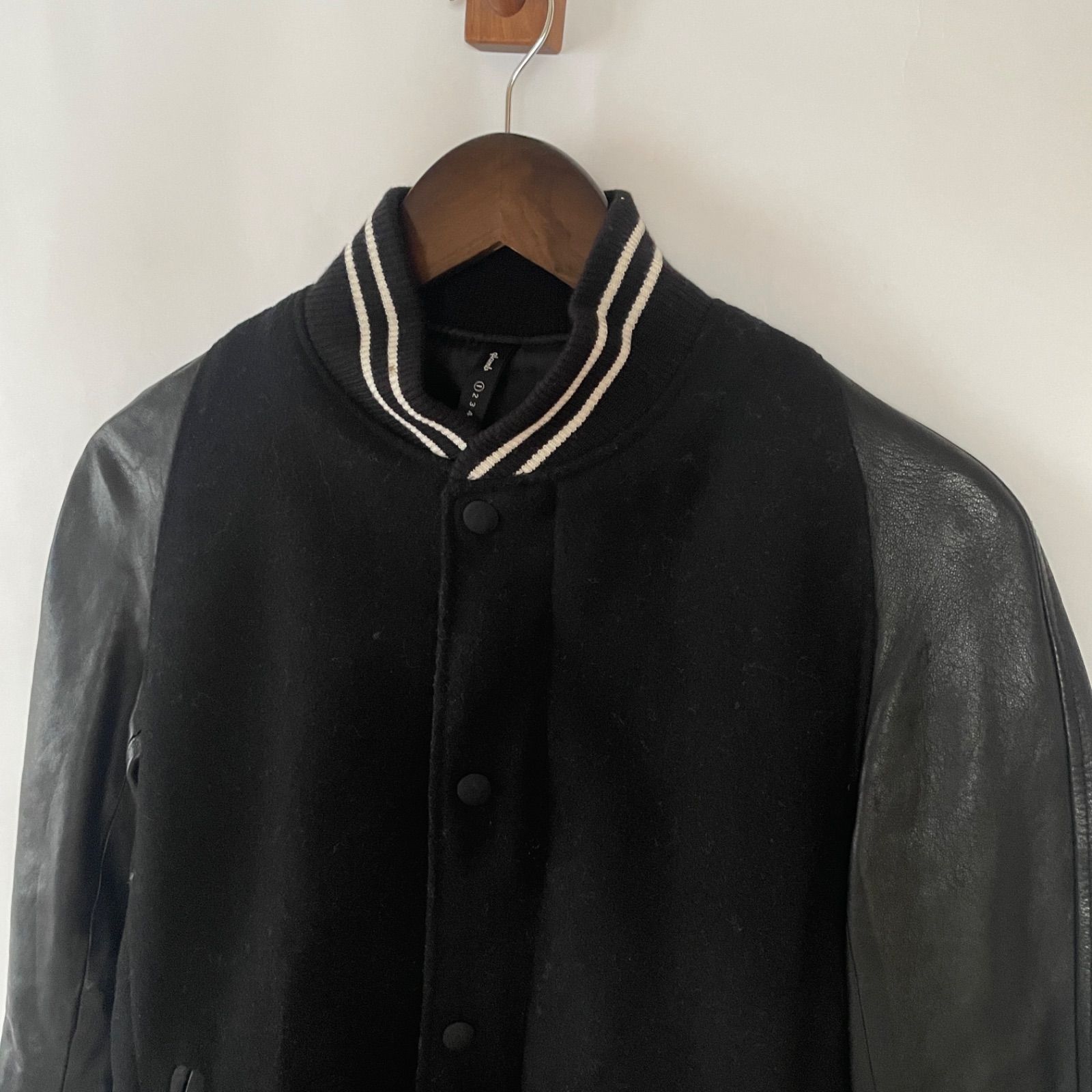 glamb グラム 羊革 切り返し レザースタジャン サイズ1 ブラック ダブルジップ ウール