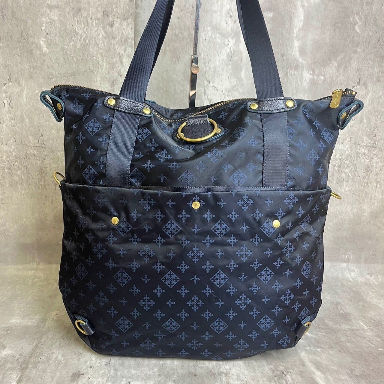 極美品✨ラシット ショルダーバッグ ネイビー 3層 ゴールド モノグラム レザー 極美品✨ラシット ショルダーバッグ ネイビー 3層 ゴールド モノグラム