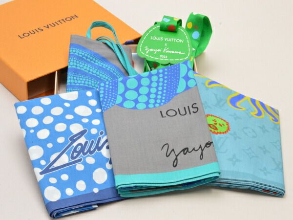 ルイヴィトン LOUIS VUITTON LV×YK スリーバンダナ 草間彌生 M78365 2025年 3枚セット 水玉 ブルー メンズ su_p e_u F-YA821