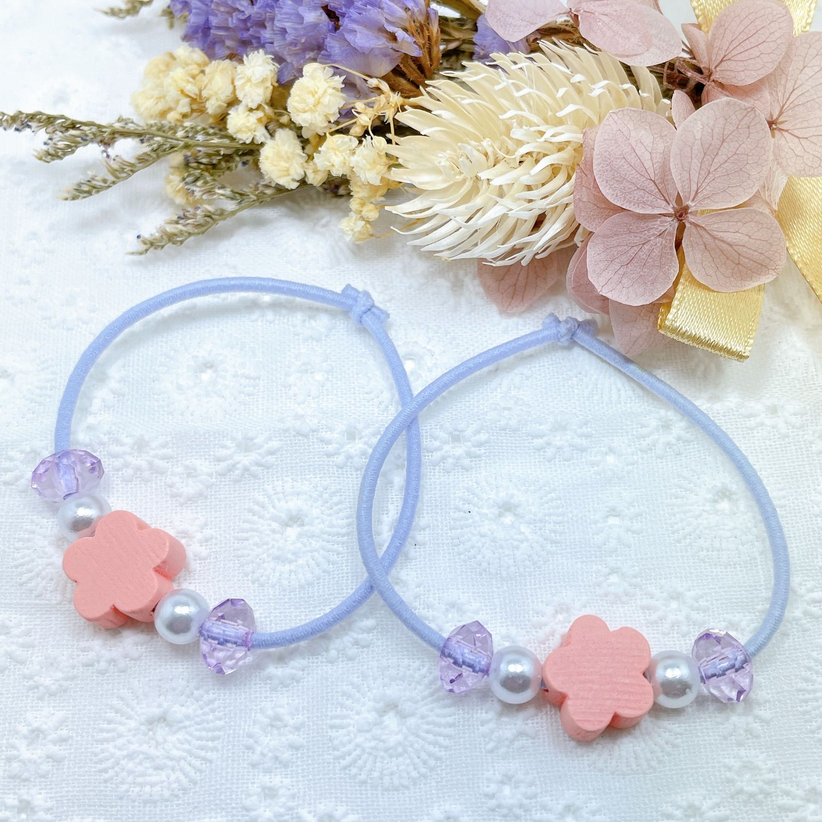 ヘアゴム ハンドメイド 桜 パープル