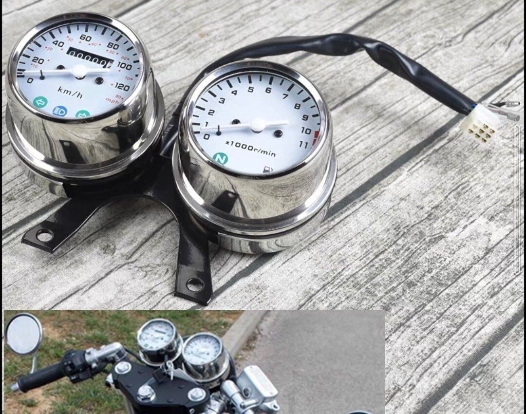 バイク オートバイ 汎用品です スピードメーター タコメーター 計器 走行距離 速度 カフェレーサー レトロ カスタム 改造