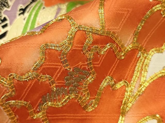 平和屋着物□豪華振袖 駒刺繍 草花文 枝梅 暈し染め 金彩 正絹 逸品