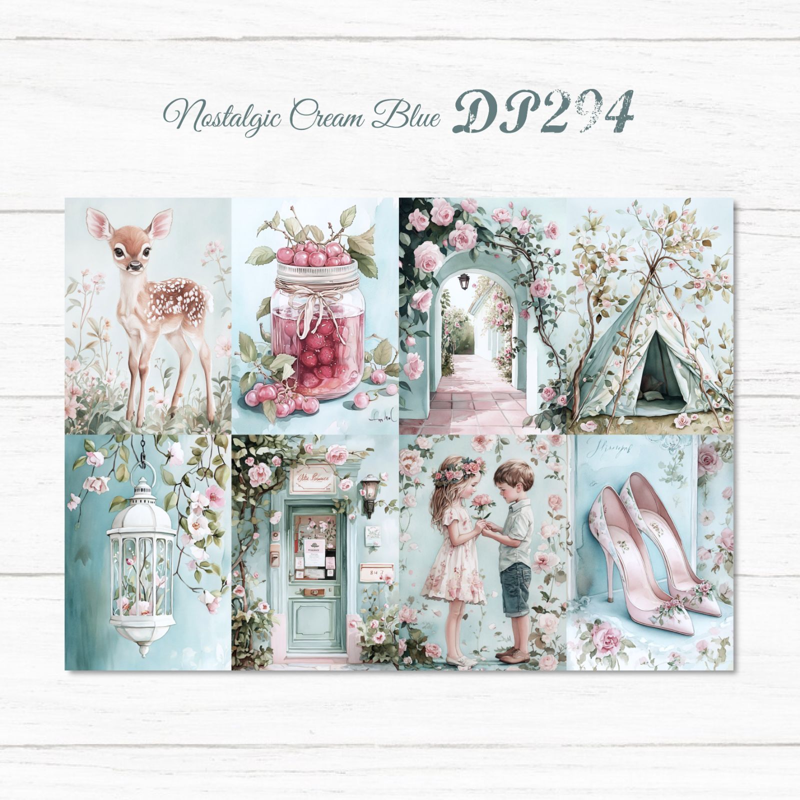DP294】デザインペーパー ノスタルジックブルー コラージュシート