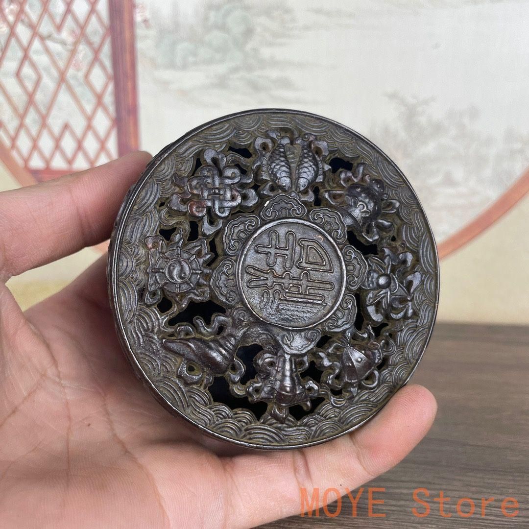銅 細工 香炉 象蓋三層香炉 茶室 文房案頭 置物 装飾品 工芸品 銅 細工 八宝開蓋香炉 装飾盒 墨箱炉 香道具 装飾品 工芸品 置物