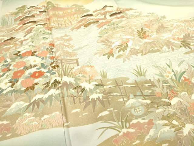 平和屋着物▽豪華色留袖 単衣 風景文 暈し染め 銀彩