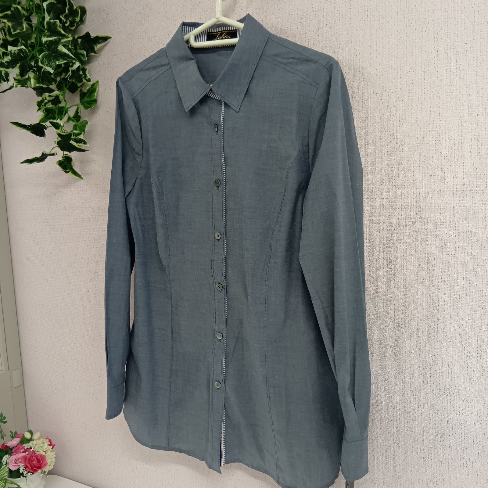 leilian]レリアン シャツ 長袖 メンズ タグ付き サイズ11号 L ブルー