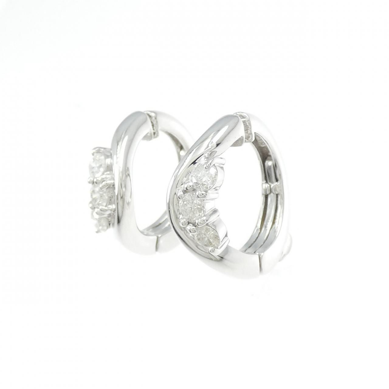 K18WG スリーストーン ダイヤモンド イヤリング 0.50CT