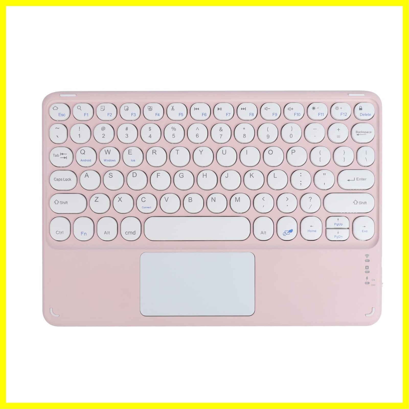 【人気商品】無線 静音 USB充電式 薄型 タイプライター風 コンパクト 10インチ iOS キーボード タッチパッド付 Android bluetooth Windows対応 ipad対応キーボード 英語配列（ピンク） タブレットキー