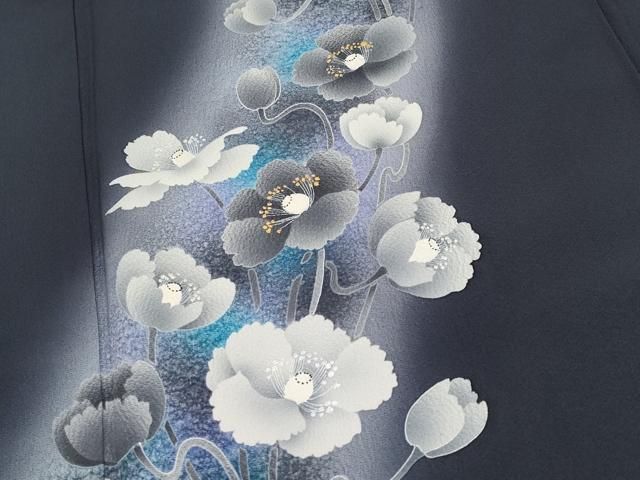 平和屋本店■極上　東京友禅　菅有鬼一　訪問着　枝花文　暈し染め　金銀彩　健勝苑扱い　青褐色地　逸品　CYAA2352s5 平和屋本店□極上 東京友禅 菅有鬼一 訪問着 枝花文 暈し染め 金銀彩