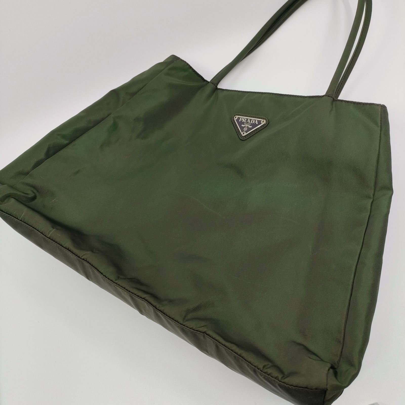PRADA Nylon Khaki Tote Bag Shoulder Authentic Women