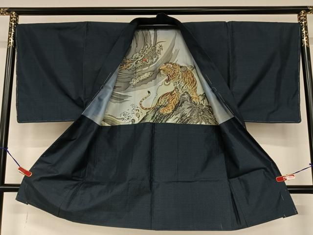 平和屋着物●男性　紬　アンサンブル　長羽織　80亀甲　総詰め　正絹　逸品　DAAW5379ud 平和屋着物○男性 紬 アンサンブル 長羽織 80亀甲 総詰め 正絹 逸品