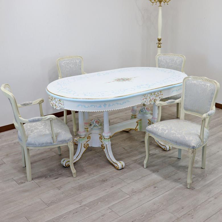 ダイニングテーブル 160cm 楕円 6人 4人用 クラック塗装 白家具 ロココ