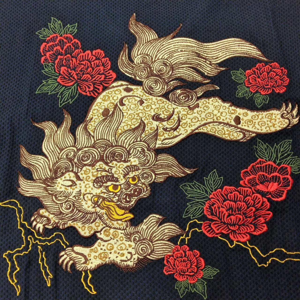 鯉口 こいくち ダボシャツ 刺し子 背中唐獅子牡丹刺繍 紺 festival clothes 特大