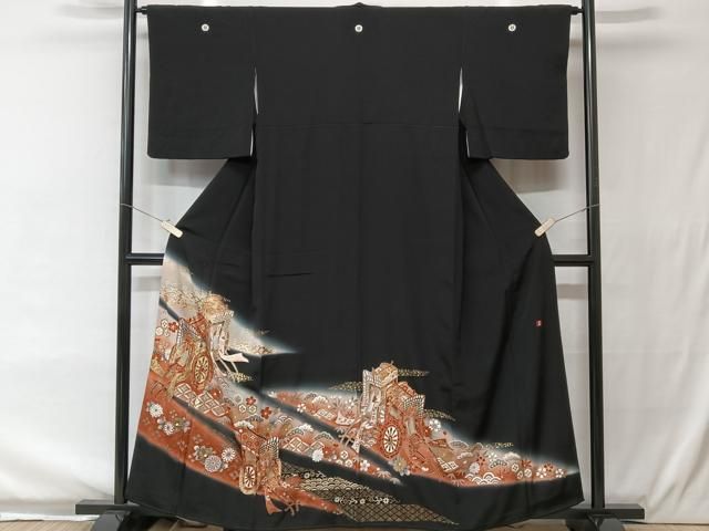 GON様ご確認用正絹黒留袖　作家物　花車文　金彩　② 平和屋着物□豪華黒留袖 作家物 御所車花文 暈し染め 金銀彩