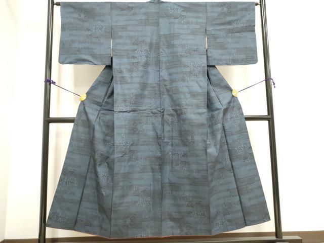 平和屋着物□本場大島紬 7マルキ 幾何学花文 正絹 逸品