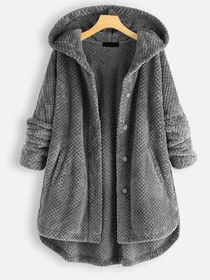 種類69：グリーン/4XL もこもこ フード付きアウター コート 部屋着 着る毛布 ミディアム丈 袖あり 長袖 フーディー もこもこ モコモコ ふわふわ フード付き ポケット 前開き ボタン マイクロファイバー かわいい シンプル カジュアル ラフ 冬 10代