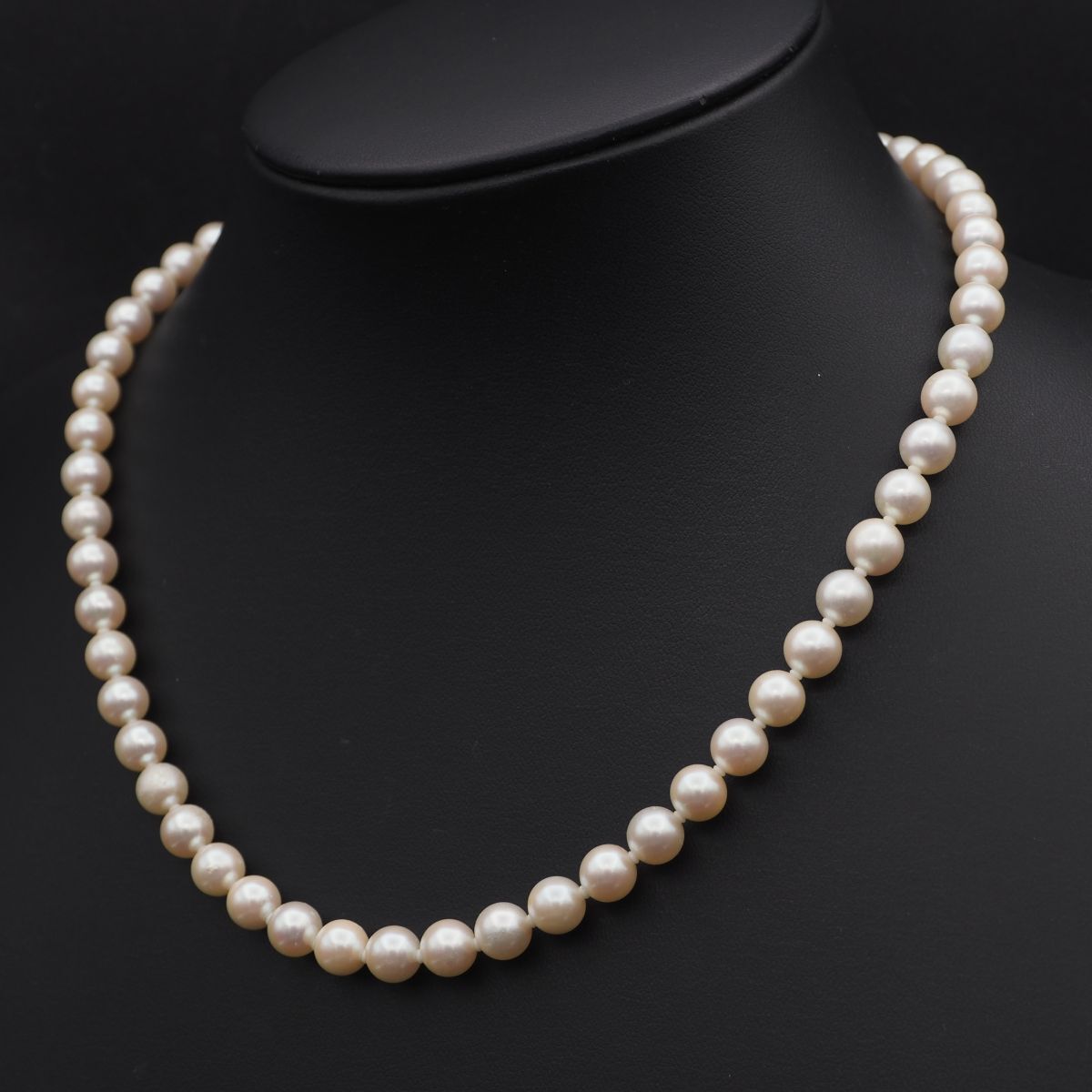 真珠ネックレス 装飾クラスプ付き パール シルバー刻印あり G879 本真珠 7.4mm珠 パール SILVER刻印 ネックレス デザイン