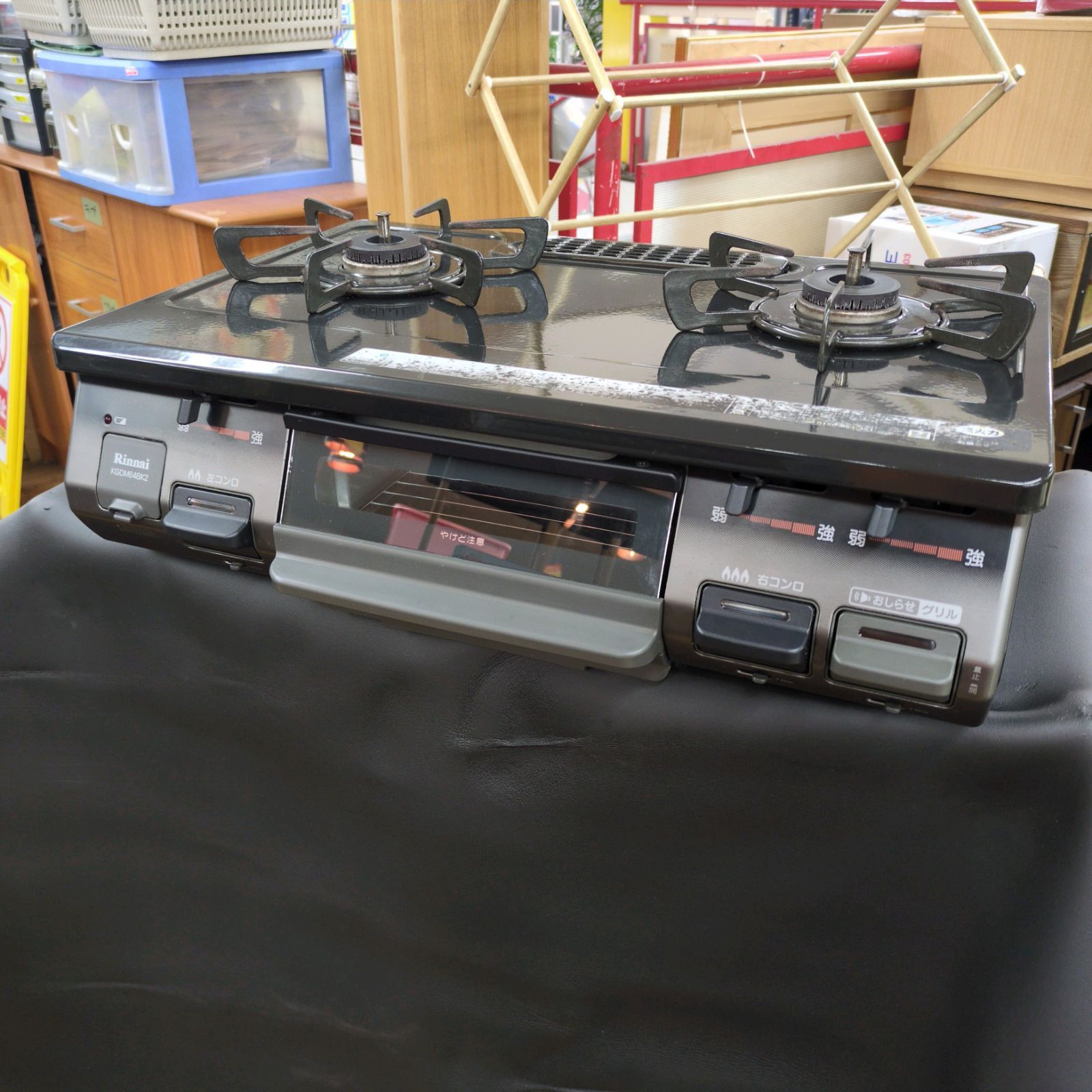 J342 ☆ｸﾞﾘﾙ使用感☆Rinnai☆都市ガスコンロ☆水無し片面焼きグリル  