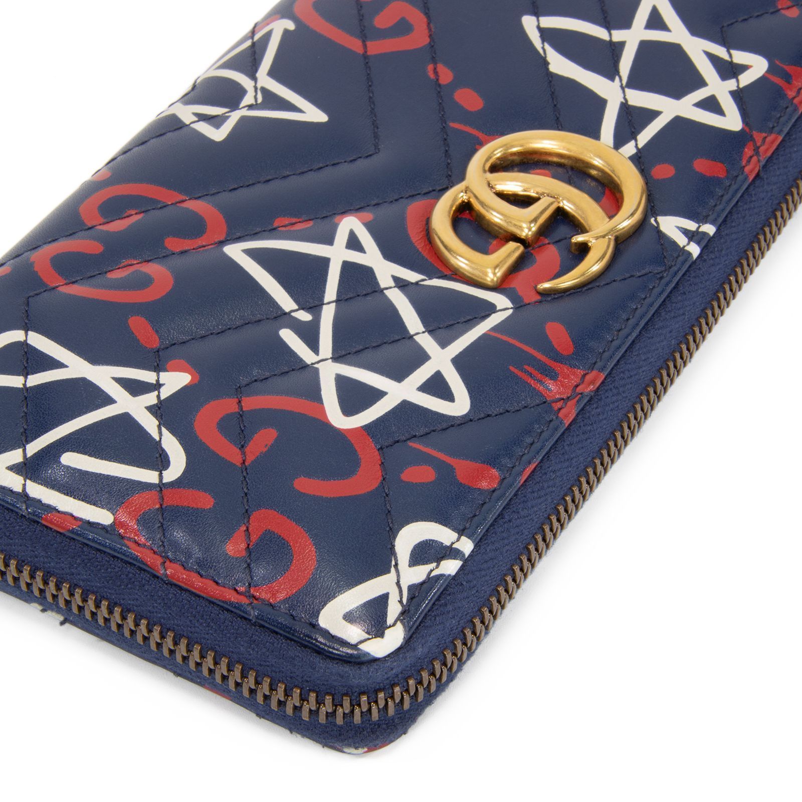 GUCCI 長財布 GGマーモント ゴースト ラウンドファスナー ネイビー 紺色 GUCCI 長財布 GGマーモント ゴースト ラウンドファスナー