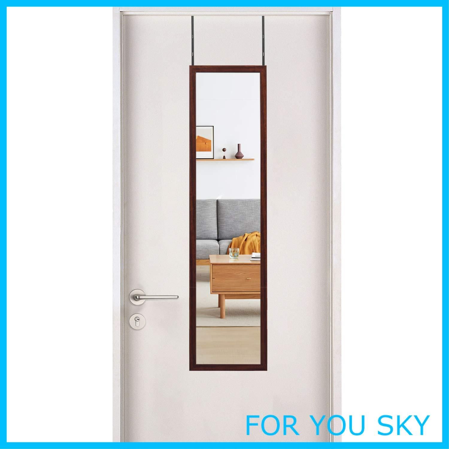 【在庫処分】Beautimira ドア掛けミラー 姿見 壁掛けミラー エコPSフレーム 軽量 高さ調節式 おしゃれ 118cm*30cm ブラウン