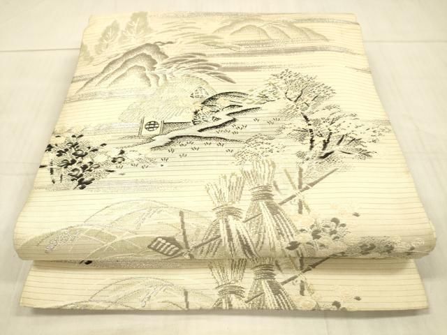 平和屋着物＊夏物 アンティーク 大正ロマン 丸帯 風景文 金銀糸 正絹 DAAX0017cm