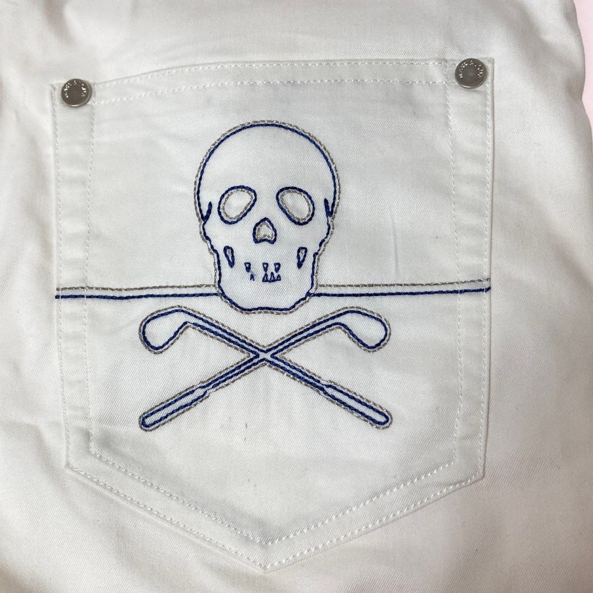 MARK&LONA - ◎◎MARK&LONA マークアンドロナ グローブパッチ スカル刺繍 ストレッチ ゴルフパンツ Mサイズ ML-16S-T01 ホワイト ◎◎MARK&LONA マークアンドロナ グローブパッチ スカル刺繍