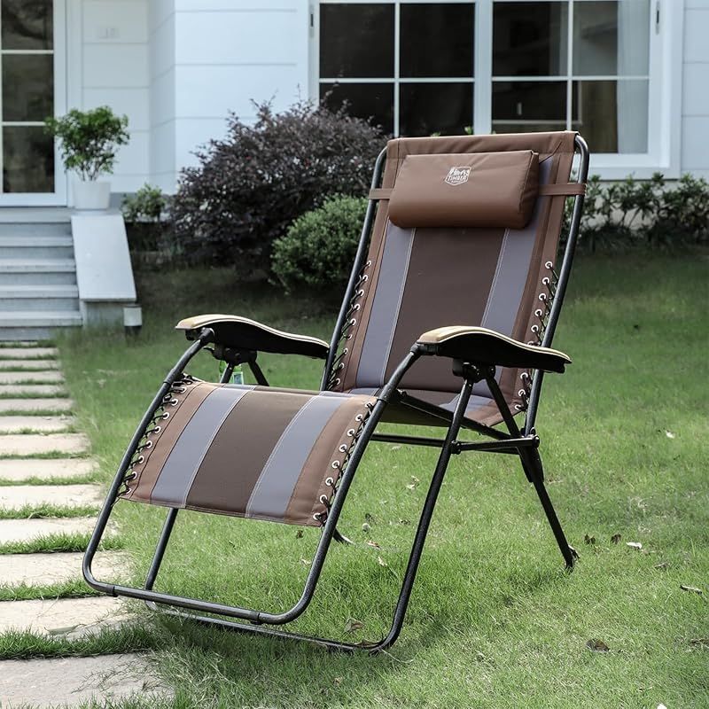 TIMBER RIDGE リクライニングチェア 折りたたみ 耐荷重160kg ワイド 座幅60cm 角度調節 インフィニティチェア キャンプ カップホルダー付 枕つき 一人掛け ゼログラビティーチェア リラックスチェア 仮眠 お部屋 オフィス 勤務 自宅用