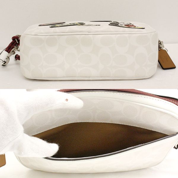 美品 COACH/コーチ 3706 ディズニーコラボ ミッキー シグネチャー ショルダーバッグ ホワイト系 レザー 中古 COACH（コーチ） シグネチャー ショルダーバッグ ディズニーコラボ