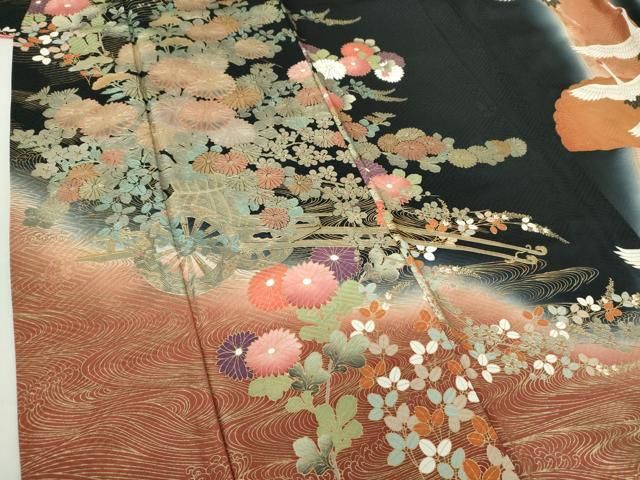 平和屋着物○豪華振袖 花車文 群れ鶴 暈し染め 金銀彩 正絹 逸品  