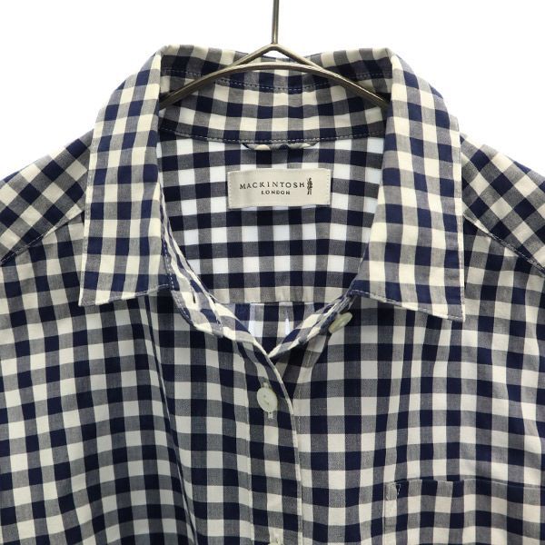 マッキントッシュ 三陽商会 ギンガムチェック 長袖 シャツ 38 ホワイト×ネイビー Mackintosh レディース 古着 中古 マッキントッシュ ギンガムチェック 長袖 シャツ 38 ホワイト