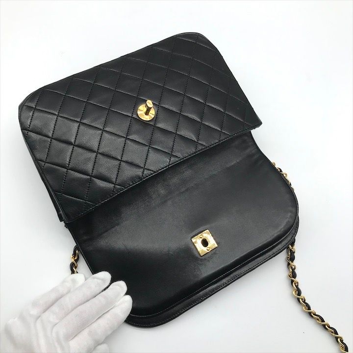 CHANEL シャネル ココマーク ラムスキン マトラッセ ターンロック Wフラップ チェーン ショルダー バッグ 鞄 ブラック a10409 DECORATOM_COM_BR