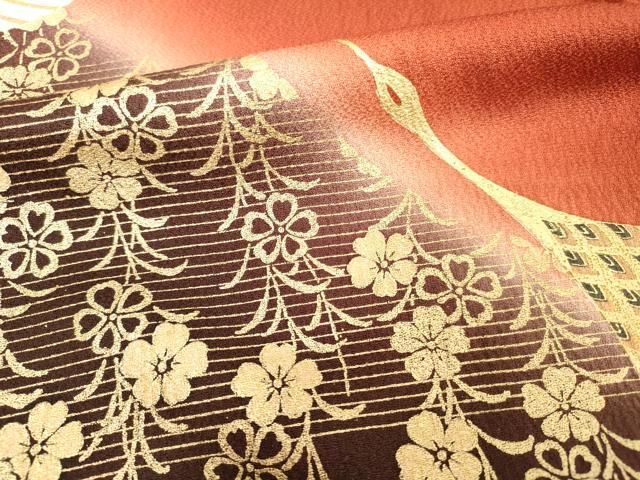 平和屋着物□豪華振袖 駒刺繍 飛鶴花文 枝垂れ桜 暈し染め 金彩