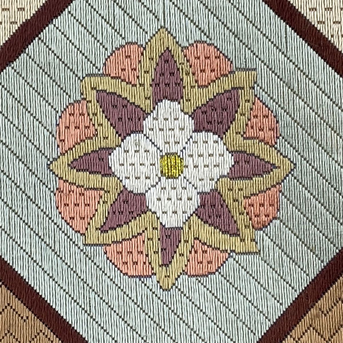 袋帯 蜀江華文 金糸 絽刺し 薄茶色 全通 正絹