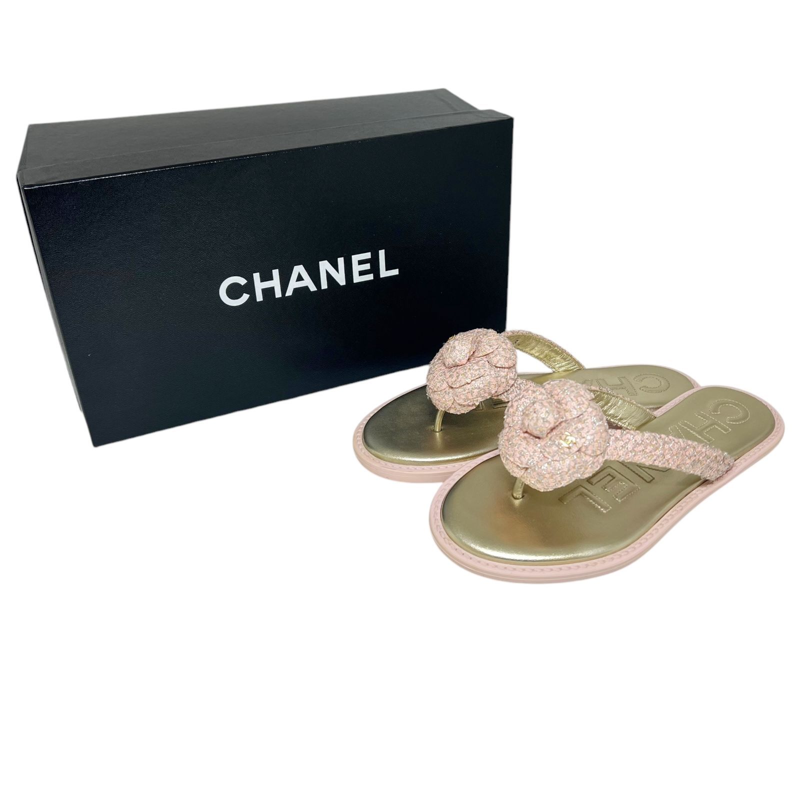 CHANEL 【シャネル】ココマークレザー ファブリックサンダル X47854 約