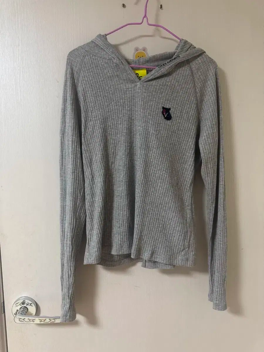 25 fw LUCKY CHOUETTE ラッキーシュエトゥ リブ 長袖 フード Tシャツ グレー