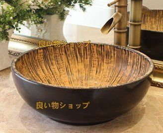 陶器台上盆単盆復古円形手洗い器洗面所洗面器芸術洗面器家庭用