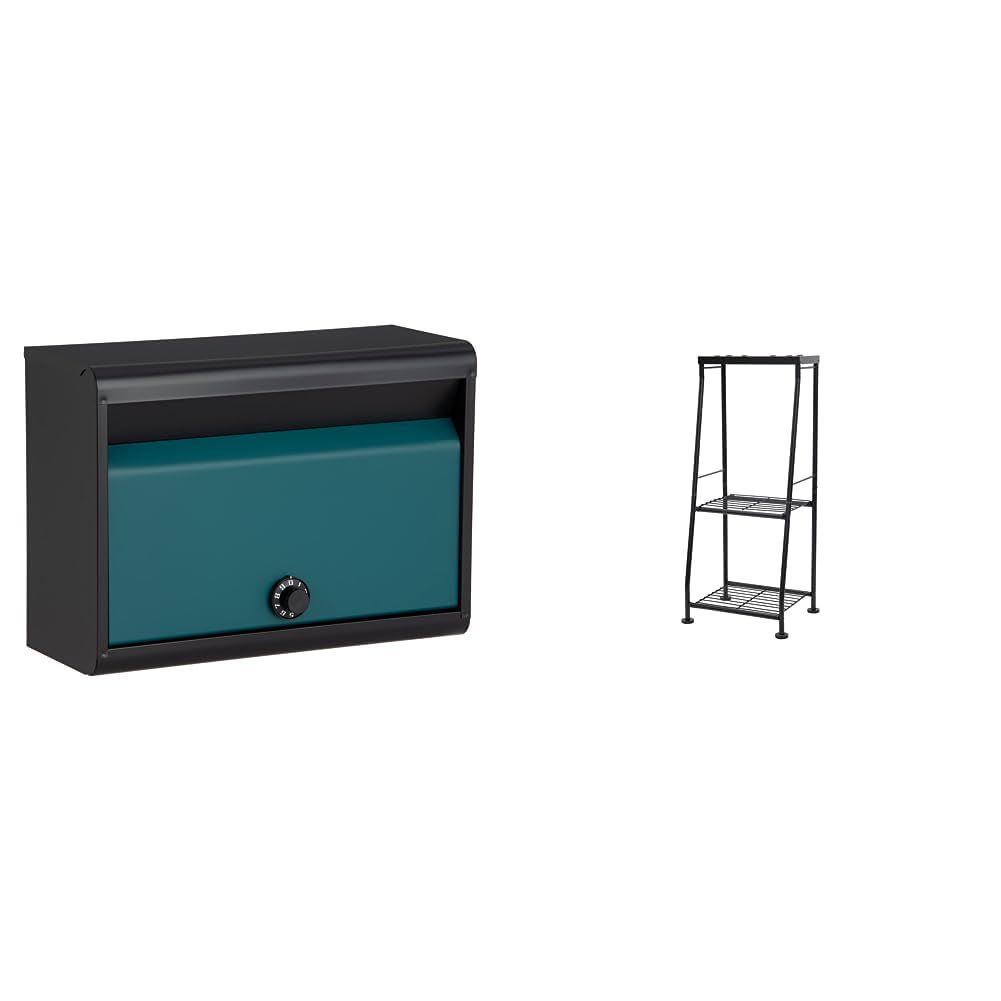 グリーンライフ ポスト 壁掛け スチール製 A 対応 ダイヤル錠 ツートン マットブラック グリーン FH-50 D MB GR ポストスタンド 組立簡単 置くだけ設置 PS-04 MBK スタンド ブラック セット買